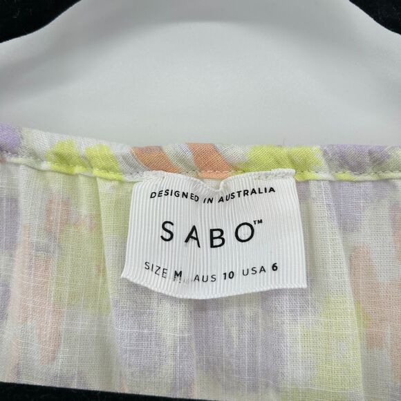 SABO Yellow Purple Orange Oversized Puff Sleeve Peplum Waist Tie Mini Dress 6 - Picture 10 of 11